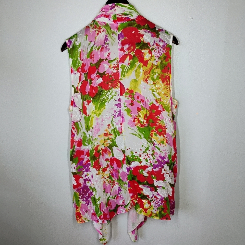 Tianello Floral‎ Cover Up Top Womens XL Washable Silk Sleeveless Cardigan Flowy - Picture 4 of 9